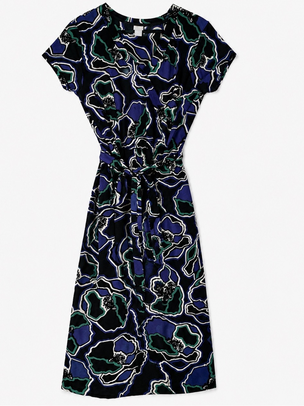 Chico’s Travelers Faux Wrap Abstract Print Stretch Dress Size 2 Blue Midi - Picture 2 of 4